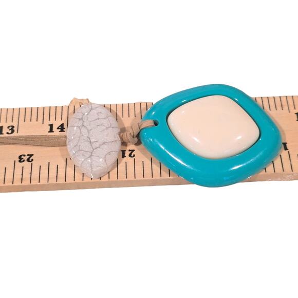 Teal Green Necklace Pendant Abstract Acrylic Faux Suede Beige Statement 1946 - Picture 6 of 6